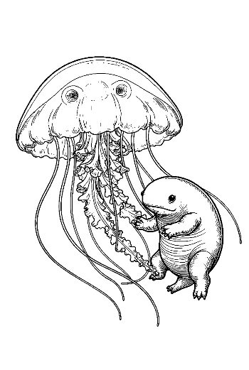 Moon Jellyfish and Cute Axolotl Friend
