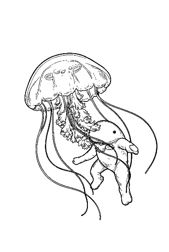 Moon Jellyfish Carrying Cute Baby Elephant