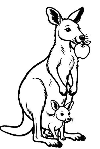 Joey in Pouch Watching Mother Eat a Delicious Apple Printable