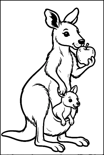 Kangaroo Mom Eating Fruit with Her Little Joey Printable