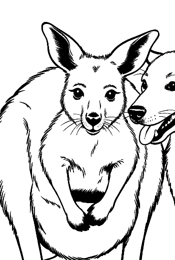 Kangaroo Mom with Joey in Pouch and Friendly Dog