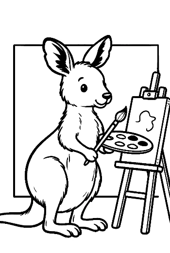 Little Kangaroo Painter Working on a Nature Masterpiece Printable