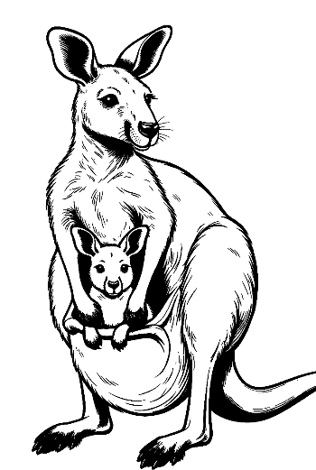 Mother Kangaroo Nurturing Joey in Pouch