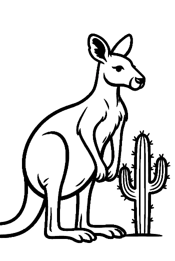 Wild Kangaroo Walking Through the Dry Cactus Desert Printable