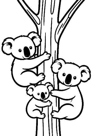 Adorable Koala Family on Eucalyptus Tree