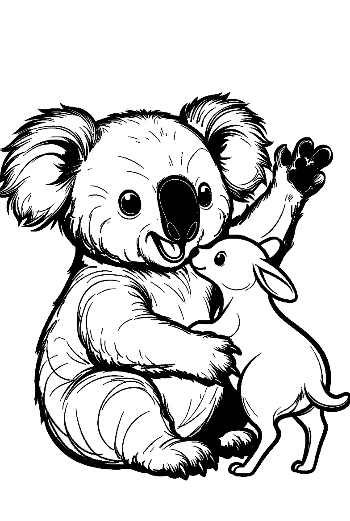 Cheerful Koala Waving with Cute Bunny Pal
