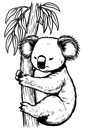 Cute Koala Clinging to Eucalyptus Tree