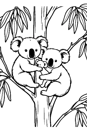 Koala Family on Eucalyptus Tree