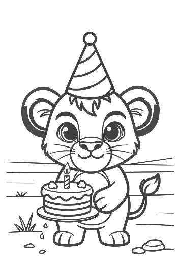 Baby Lion Holding a Birthday Gift and Wearing a Crown Printable