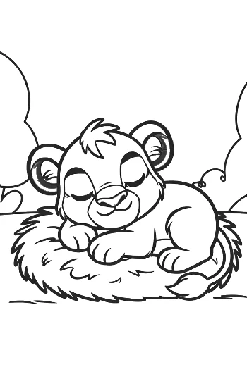 Cute Lion Cub Taking a Nap on a Soft Fluffy Pillow Printable