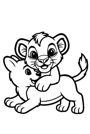 Lion Cub Riding Playful Lion Buddy