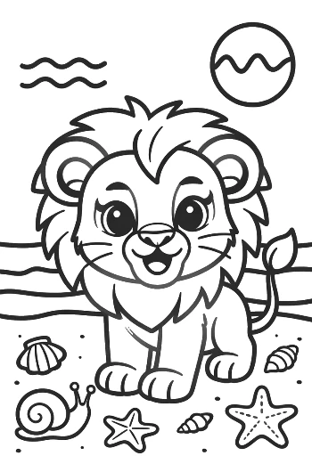 Little Lion Cub Enjoying a Day at the Seaside Printable