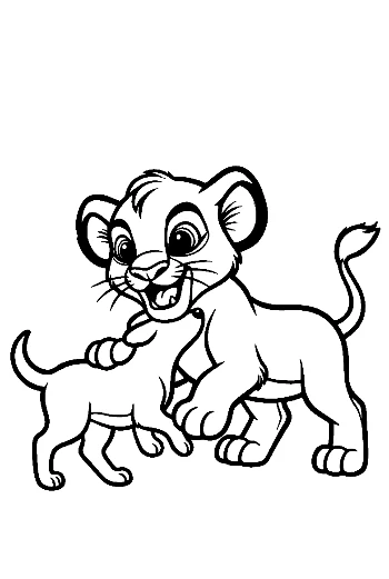 Playful Lion and Cute Lion Cub Wrestling