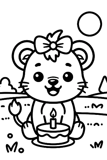 Cute Lioness Cub Celebrating with a Birthday Cupcake Printable