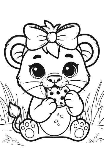 Little Lioness Cub Holding a Big Cookie with Both Paws Printable