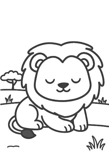 Charming Lion Cub Sitting Calmly in the Wilderness Printable