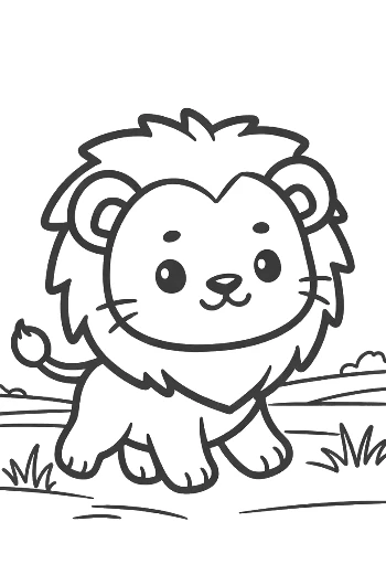 Cheerful Lion Cub Smiling While Walking Outdoors Printable