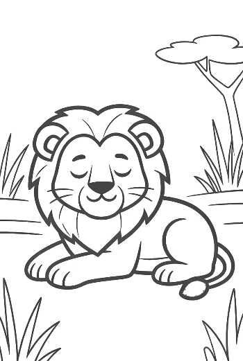 Cute Baby Lion Cub Resting Peacefully in the African Savanna Printable