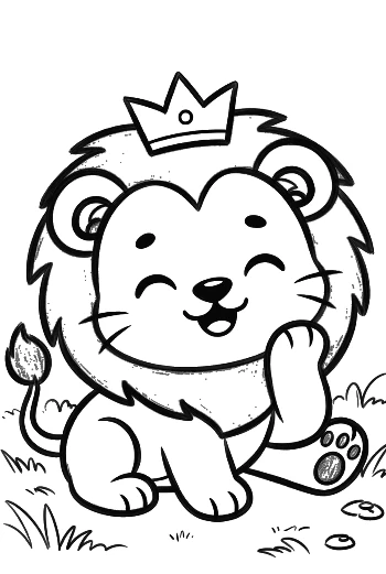 Happy Baby Lion King Wearing a Crown and Smiling Printable