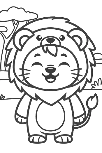 Happy Cartoon Lion Cub Standing Under the Sun Printable