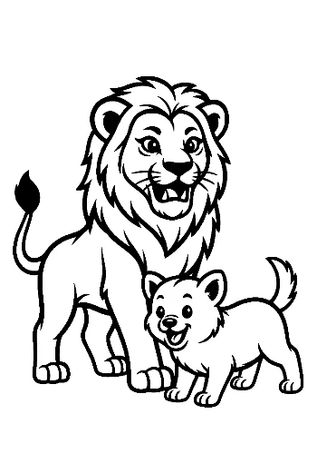 Majestic Male Lion with Adorable Cub