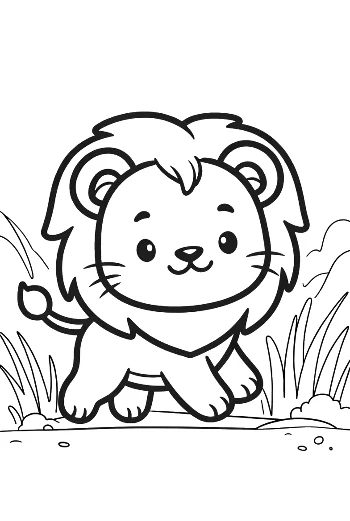Playful Little Lion Cub Walking Through the Savanna Printable