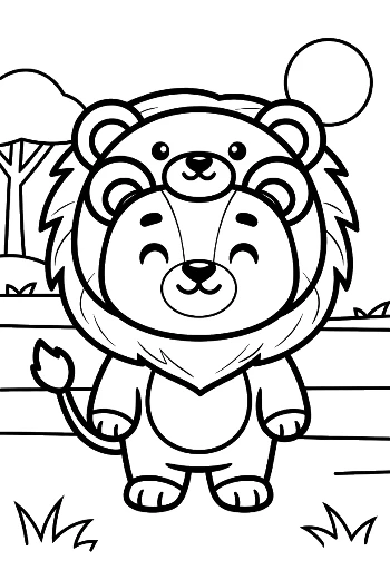 Sweet Little Lion Standing Tall in the Grassy Field Printable