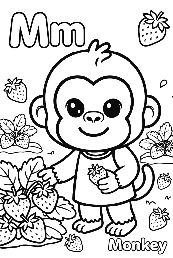 Adorable Chimp Playing in a Strawberry Patch Printable