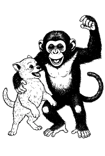 Chimpanzee and Puppy Dancing Joyfully
