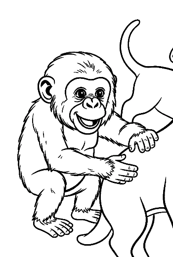 Playful Baby Chimpanzee Hugging Cat