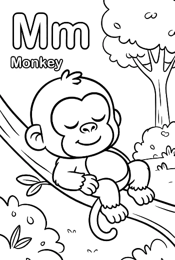 Tired Young Chimp Dreaming on a Jungle Vine Printable