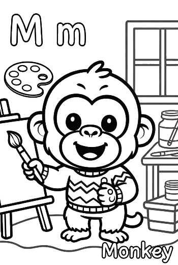 Young Chimpanzee Artist Painting a Colorful Picture Printable
