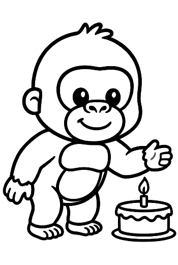 Adorable Little Gorilla Making a Wish over a Cake Printable