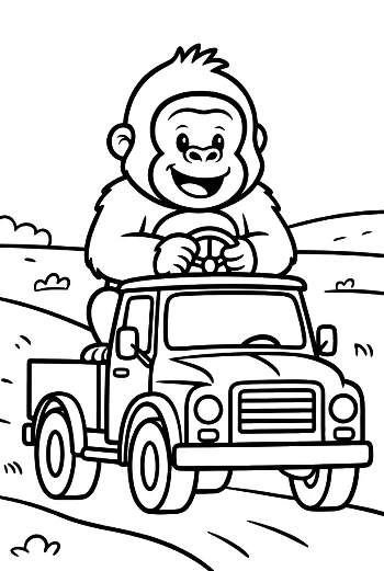 Adventurous Little Gorilla Driving His Own Toy Truck Printable