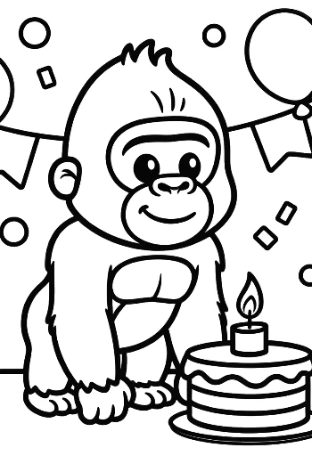 Cute Baby Gorilla at a Birthday Party with Decorations Printable