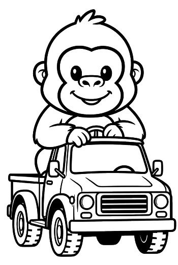 Cute Baby Gorilla Sitting in a Vintage Pickup Truck Printable