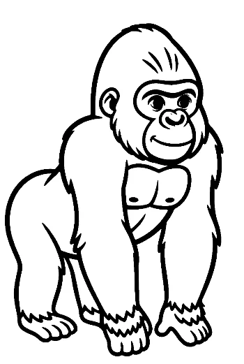 Cute Cartoon Gorilla Standing Smiling