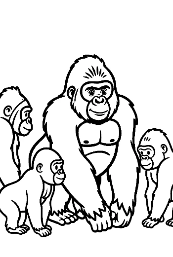 Gorilla Family Coloring Page