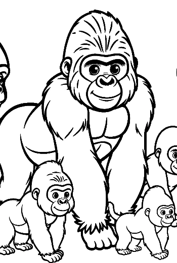 Gorilla Family Coloring Page