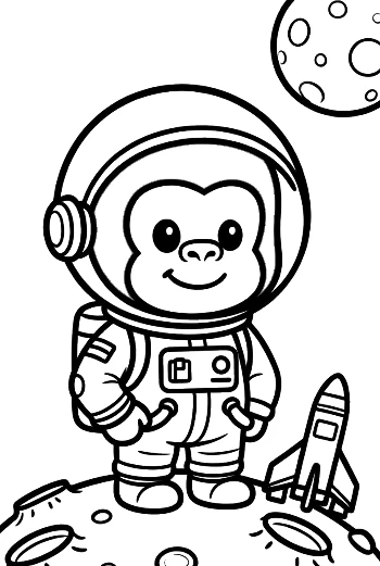 Happy Baby Gorilla Astronaut Exploring the Galaxy Printable