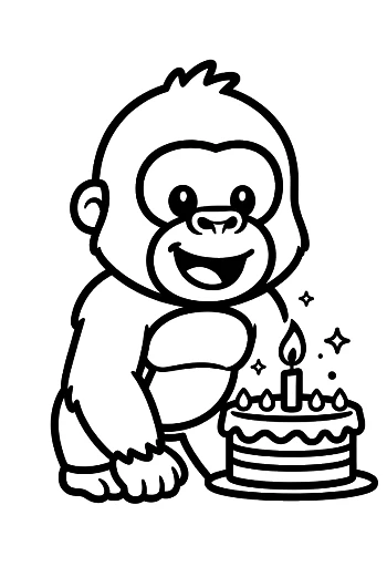 Happy Gorilla Cub Ready to Eat a Birthday Treat Printable