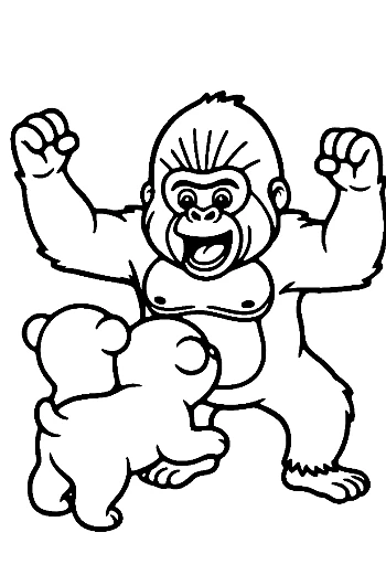 Playful Gorilla Flexing with Adorable Bear Cub