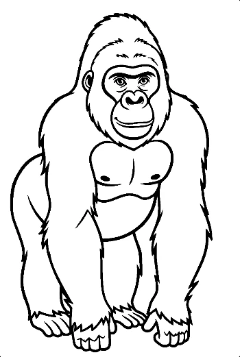 Smiling Cartoon Gorilla Outline