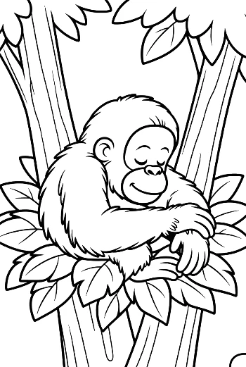 Calm Baby Orangutan Sleeping Soundly Tucked in Green Leaves Printable