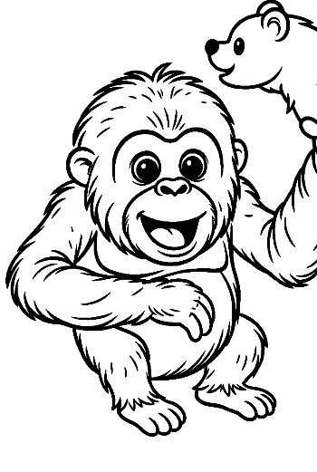 Cheerful Orangutan Hugging Teddy Bear