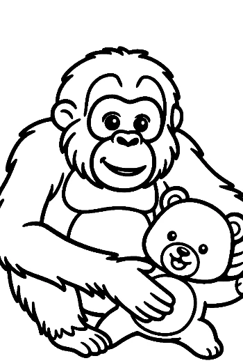 Orangutan Hugging Teddy Bear
