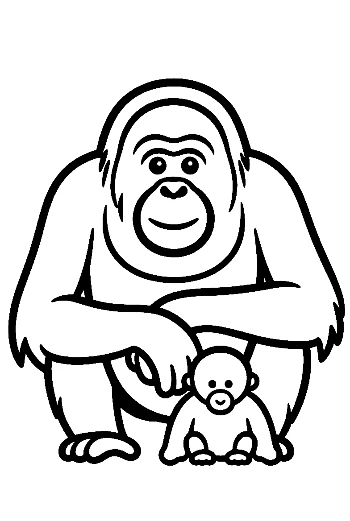 Orangutan Mother and Baby Sitting Together