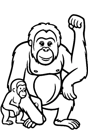 Orangutan Mother and Baby Standing Proudly