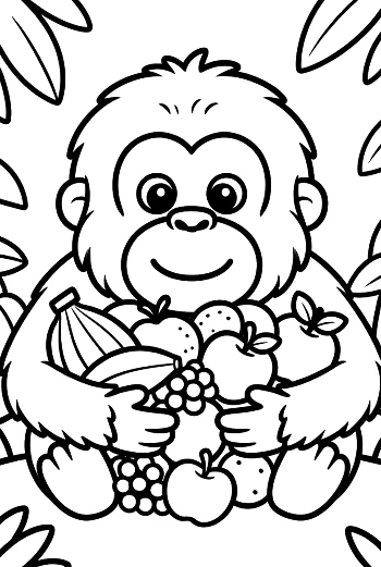 Small Orangutan Sitting Peacefully with a Collection of Wild Berries Printable