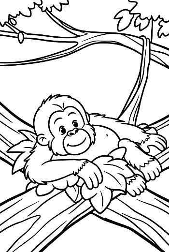 Tired Forest Ape Resting Its Head on a Cozy Leaf Cushion Printable